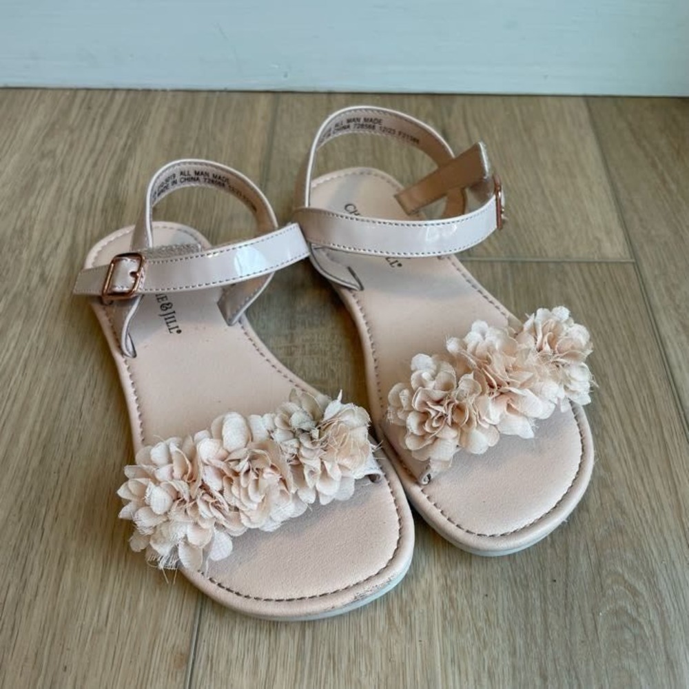 Christie & Jill Girls Blush Pink Patent Floral Rosette Sandals Size 1 010-5019